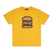 T-shirt med pixeleret hamburgergrafik