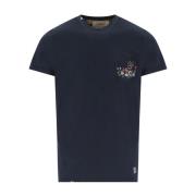 Marineblå Broderet Lomme T-Shirt