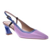 Court shoe in lilac and blue calfskin