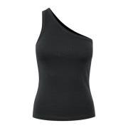 Ribbet One Shoulder Top i Sort