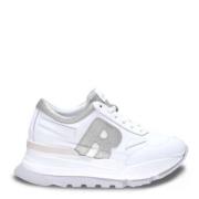 Hvid og Sølv Læder Glitter Sneakers