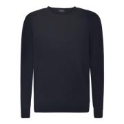 Blå Crew Neck Sweater med Ribbed Detail