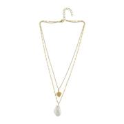 Love Waterproof Pre Layered Small Heart & Pearl Necklace 18 Carat Gold