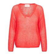 Hot Coral Strik Pullover Sweater