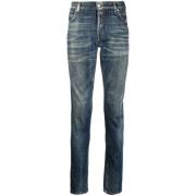 Mænds Skinny Stonewash Blå Jeans