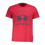 Rød Bomuld T-Shirt, Korte Ærmer, Normal Pasform, Rund Hals, Print, Logo