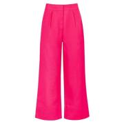 Hot Pink Linen Blend Cropped Bukser