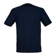 Blå Bomuld Crepe T-Shirt med Sidelommer