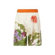 Blomstret silke Bermuda shorts med orange elastikbælte