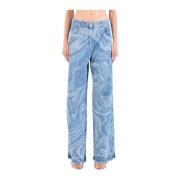 Bred Ben Denim Jeans med Laser Print og Rhinestone Detalje