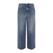 Cropped Denim Jeans med Kontrast Piping