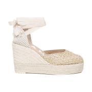 Beige Espadril Sandaler med Ankel Snørebånd