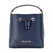 Navy Pebbled Leather Bucket Crossbody Taske