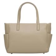 Kvinders Beige Shopper Taske lavet af Premium Italiensk Ægte Læder ER00115081