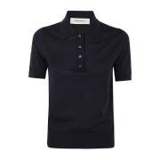 Navy Merino Wool Polo Strik Top