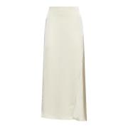 Ecru Satin Midi Nederdel Beige