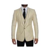 Beige Polka Dotted Slim Fit Blazer