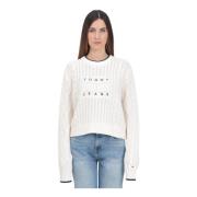 Creme Cable Strik Crew-Neck Sweater