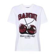 Hvid Bomuld T-shirt med Logo Print