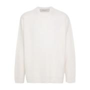 Hvid Ribstrikket Crew Neck Sweater