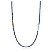 Blue Lapis Heishi Necklace with Tiger Eye and Turquoise