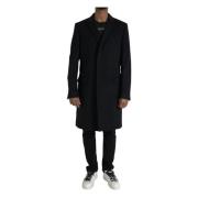 Sort Uld Cashmere Trench Coat Jakke