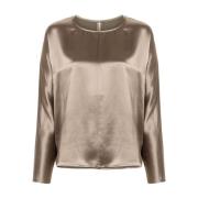 Silk-touch Bluse med U-hals