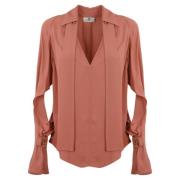 Rosa Georgette Bluse med Cut-Out Ærmer