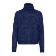 Blå Melange Strik Pullover Sweater