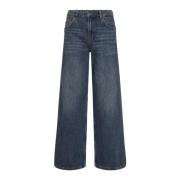 Vintage Wash Wide Leg Jeans Blå