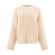 Ivory Uld Cashmere Kabelstrik Sweater