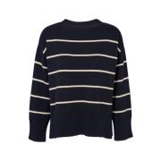 Stribet O-Neck Sweater - Sky Captain/Birch