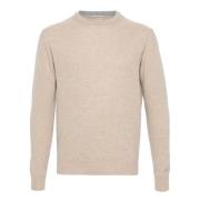 Beige Ribstrik Crewneck Sweater