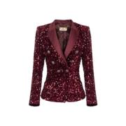 Burgundy Sequin Broderet Dobbeltbrystet Jakke