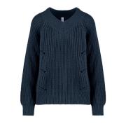 Ribbet Uldblanding V-Hals Sweater