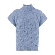 Elegant Strik Pullover med Høj Krave