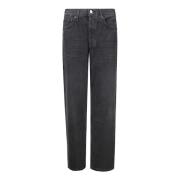 Wide Leg Frayed Hem Jeans Trousers