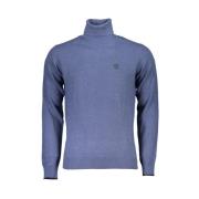 Elegant Blå Turtleneck Sweater med Broderi