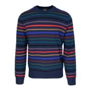 Blå Stribet Crewneck Sweater