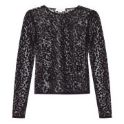 Leopardmotiv crew-neck top i sort