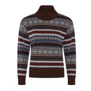 Jacquard Turtleneck Pullover Bluse Chestnut