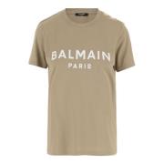 Beige Bomuld T-shirt med Ikonisk Detalje