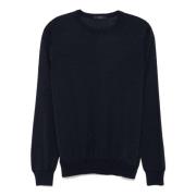 Blå Strikket Crew Neck Sweater