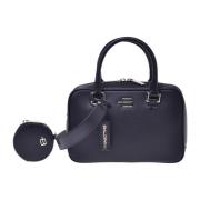 Handbag with purse in black leather