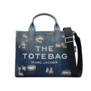 Denim Blå Tote Taske med Distressed Detaljer