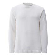 Hvid Lambswool Sweater, Ribbet Crew Neck