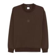 Brun Fleece Sweater med Ribbed Krave