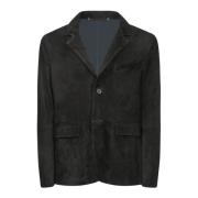 Sort Læder Blazer Elegant Stil