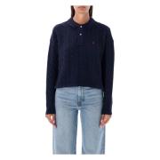 Marineblå AW23 Kort Strikket Polo Sweater