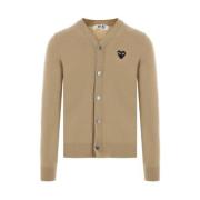 Beige Double Heart Cardigan Sweater